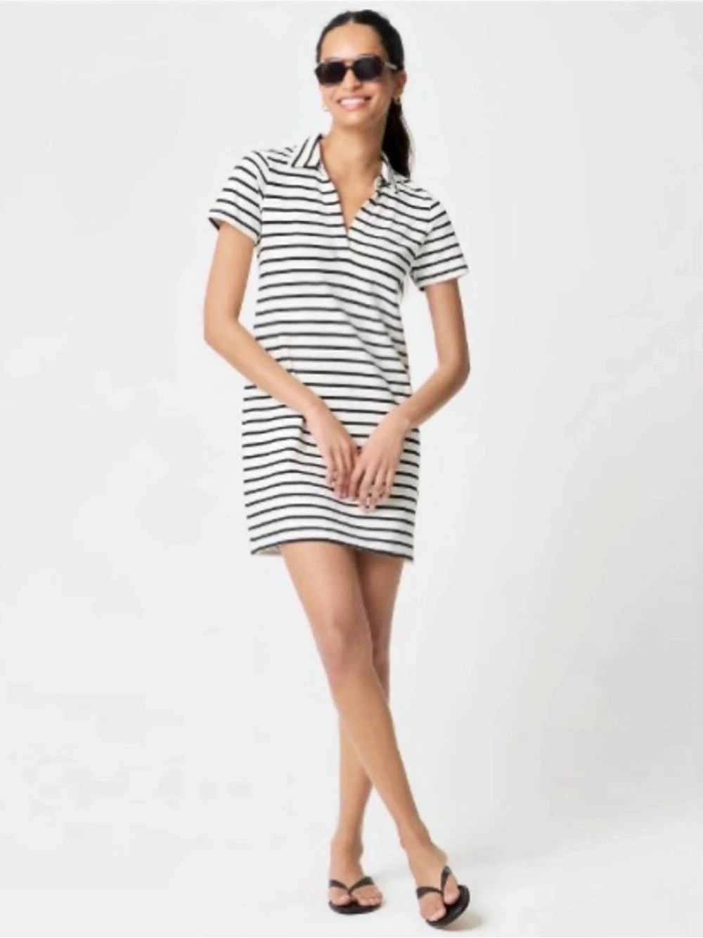 J.Crew Polo Mini Dress Striped Towel Terry White & Black Like New